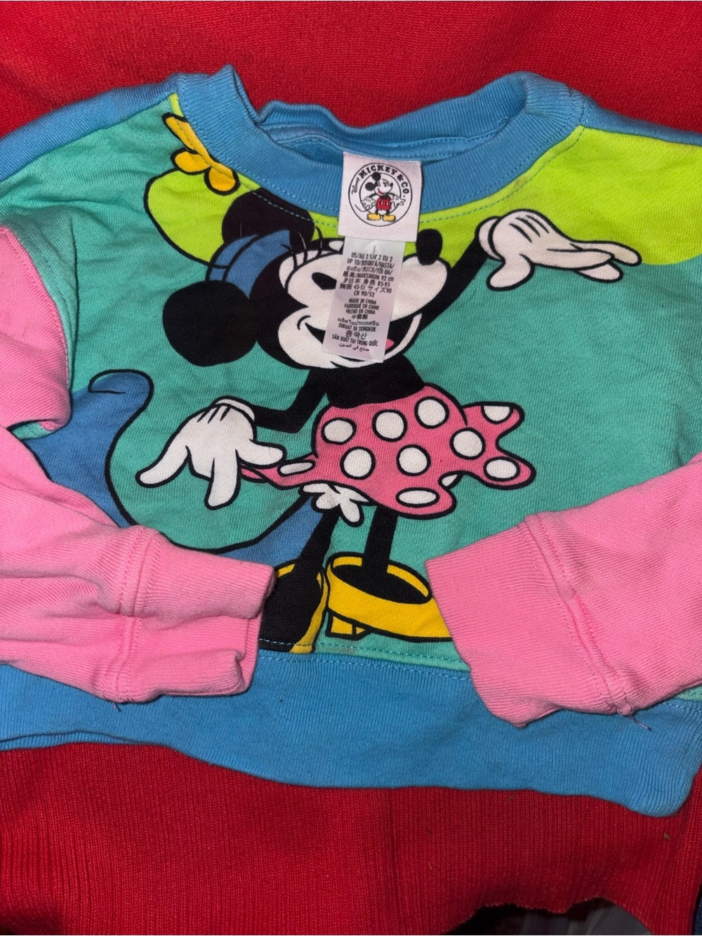 Vintage Disney Minnie Mouse Colorblock Sweatshirt - Pink, Blue & Green